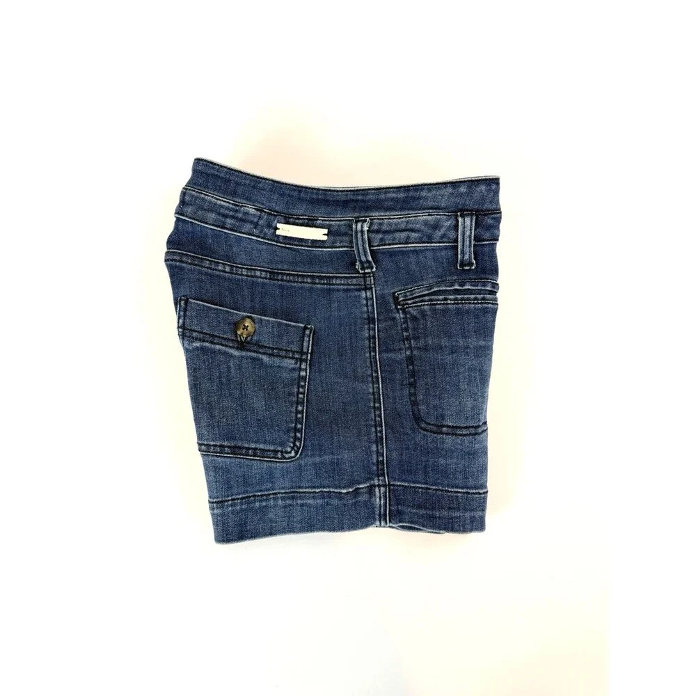 Pilcro Anthropologie High Rise Slim Denim Shorts Size 26 Button Fly Blue Wash - Picture 4 of 9